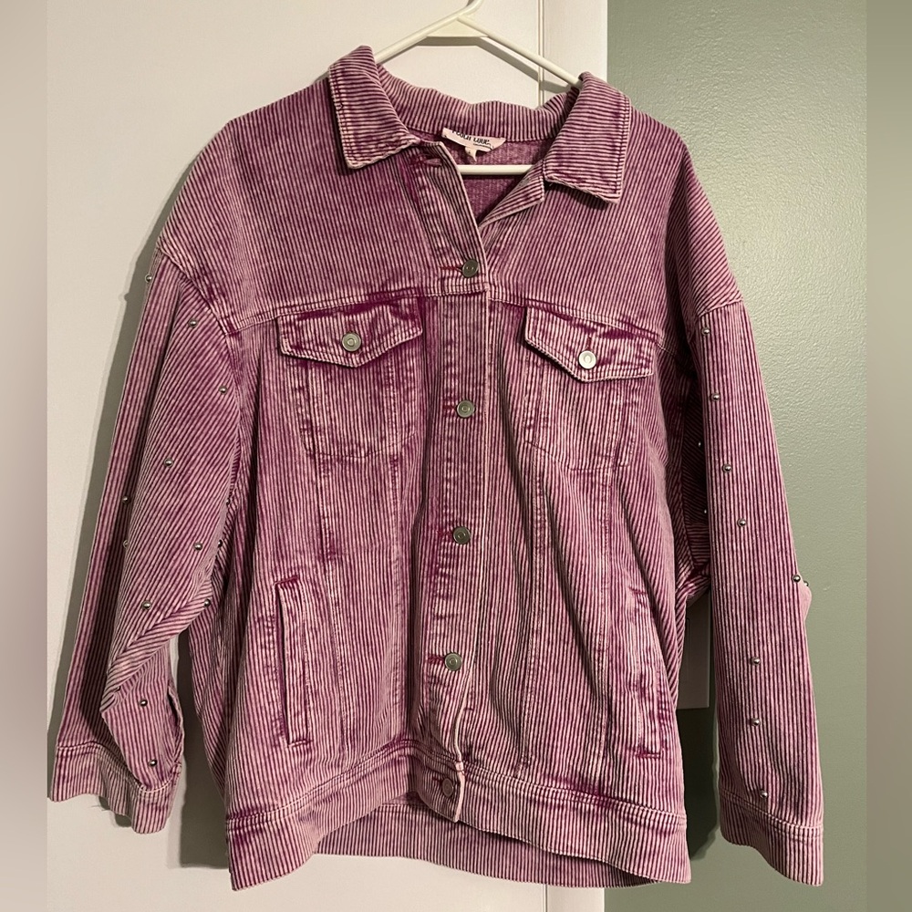 Peach Love California Orchid Mineral Wash Studded Detail Corduroy Jacket - Large